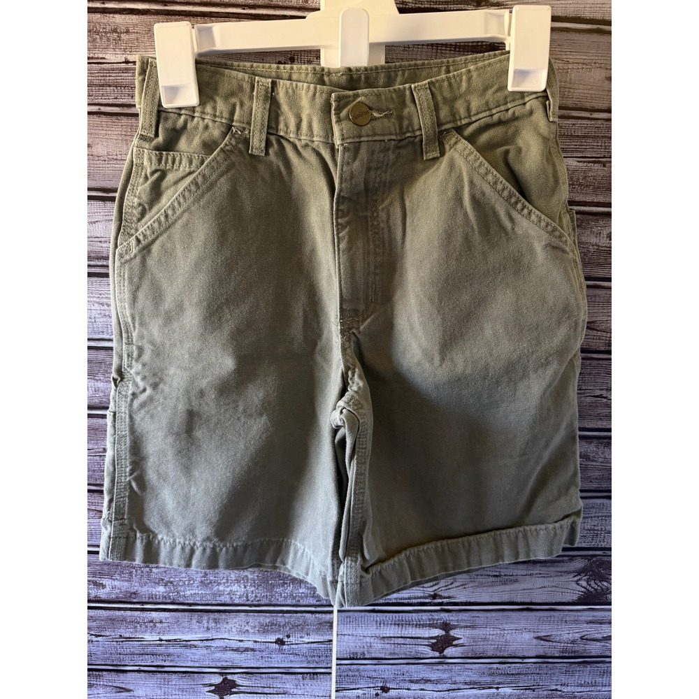 Carhartt Boy's Green Canvas Carpenter Shorts Size 12 Regular Utility Logo